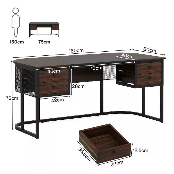 Resenkos Computer Desk, Office Desk, Study Desk,63-Inch Computer Desk Executive Desk with 4 Drawers,Brown
