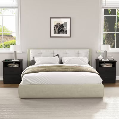 Resenkos Wood Nightstand With Charging Station, Bedside Table With 2 Drawers, Night Stand With Storage For Bedroom,
