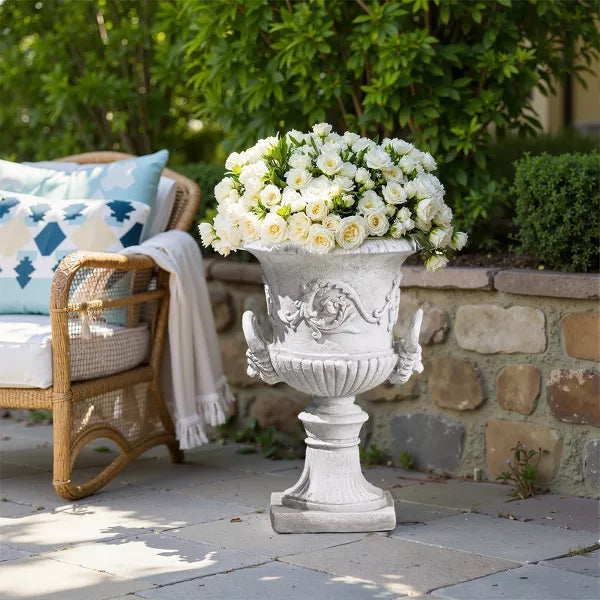 Wooakway 28" H Outdoor Urn Planters Decor Garden Pots Indoor Urn Filters White