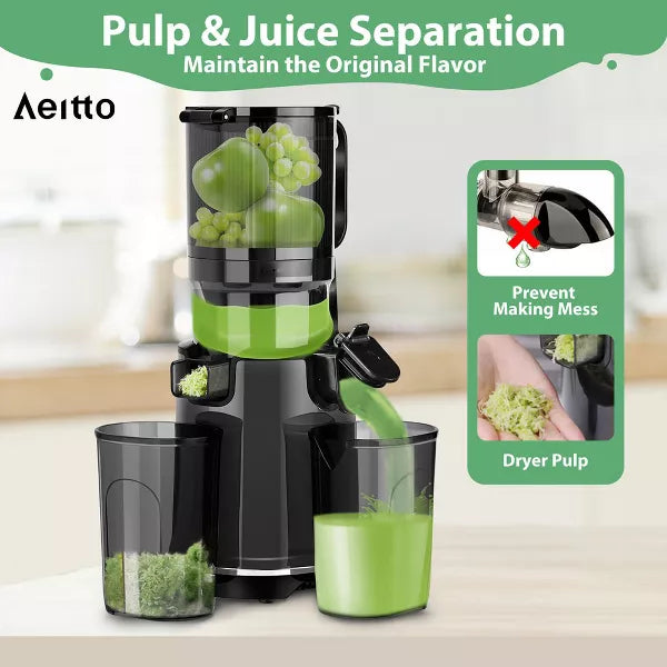 Ecoself Cold Press Juicer – 5.3" Large Feed Chute, 1.7L Capacity, Slow Masticating Juicer for Maximum Nutrients, Easy to Clean Juicer Machine (Black)