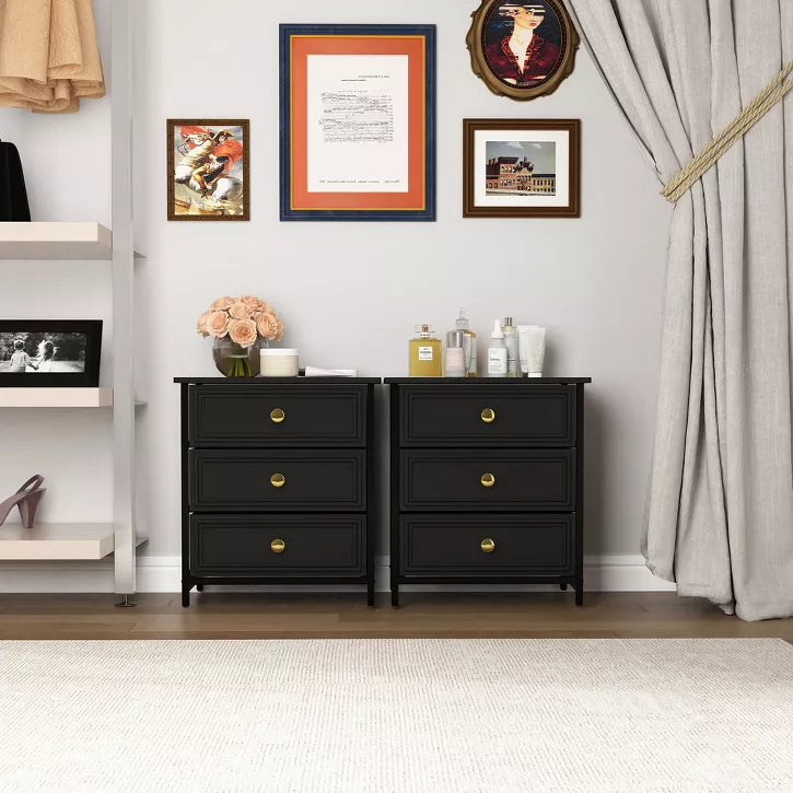 CIPACHO 2 Piece Black 20 Tall 3 Drawer Nightstand Set Ideal for Living Room to Organize Small Essentials and Brighten Your Space