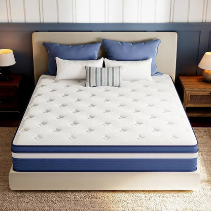 Swedrea Hybrid Mattress Breathable Medium Cooling Memory Foam Bed-in-a-Box White