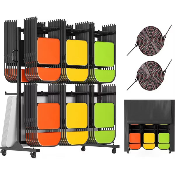 AMERLIFE Folding Chair Rack, Holds Tables or Chairs, Heavy-Duty Cart with Wheels