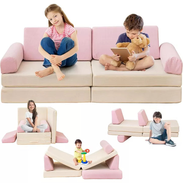 Hooseng Modular Kids Play Couch, Corduroy Versatile Fold-Out Baby Floor Sofa, Convertible Kid Sofa For Boys & Girls