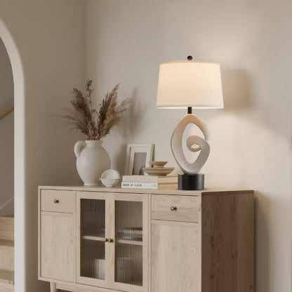 GTCLIGHTING Farmhouse Table Lamp,31.5" Bedside Lamps for Bedroom Living Room,Resin Nightstand Lamp with Linen Shade&Rotary Switch