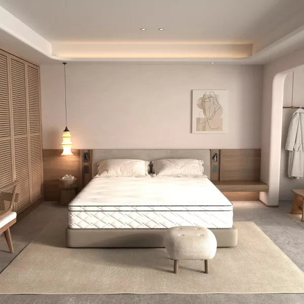 Wooakway Queen Size 79.9" L 59.8" W 12" H Hybrid Mattress in a Box with Gel Memory Foam Individually Wrapped Pocket Coils Innerspring