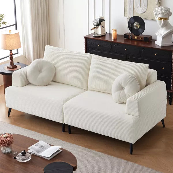 ATJafurn White Corduroy Sectional Sofa Couch Modern Modular Oversized Upholstered Recliner Sleeper with Comfy Pillows and Deep Seat for Living Room