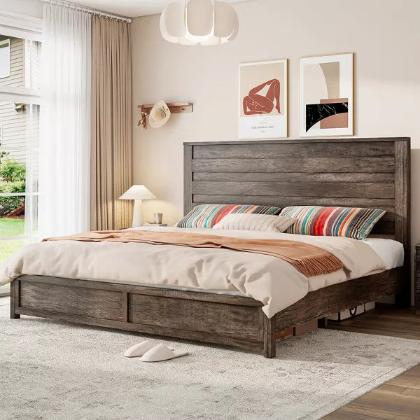 Farmhouse Bed Frame with 49" Tall Headboard