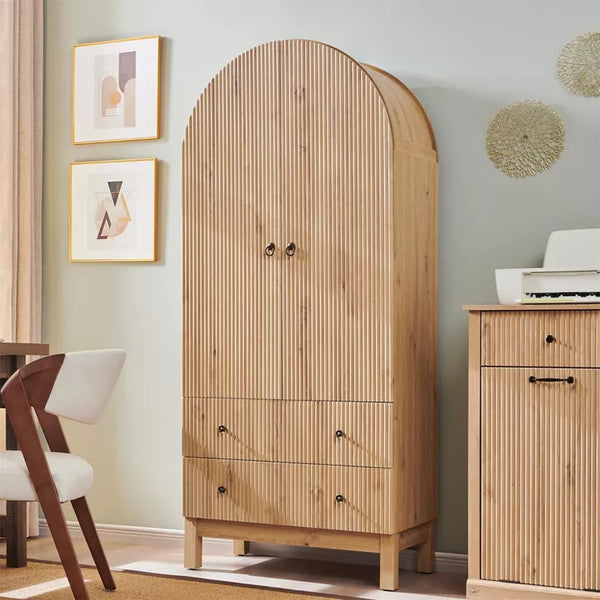 SinCiDo Arched Cabinet, 71" High Pantry Cabinet, with Adjustable Shelves and 2 Large Drawers, Cabinet, for Living Room, Bathroom, Kitchen