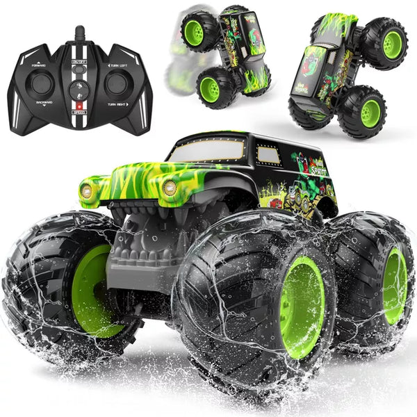 TITQWOP 1:14 Amphibious Remote Control Car,Double Wheelie 2.4GHz Waterproof Monster Truck Toy,4WD Off-Road Vehicle,All-Terrain Grass/Pool/Sand