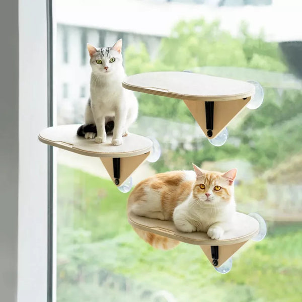 Mewoofun Pet Beds Cat Wall Shelves Wall Mounted Cat Furniture Climbing Frame with Suction Cup, Jumping Board, Cream, 11.41"*10.35"*8.62"