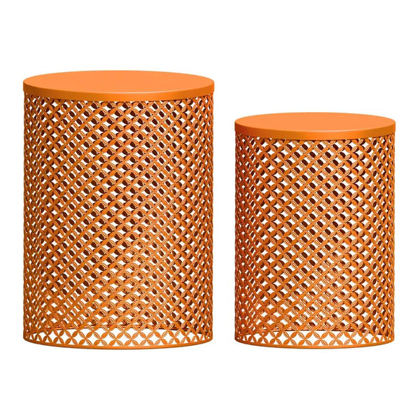 Maggift Patio End Tables, 2PCS Modern Cutout Patio Accent Table, Iron Side Table Weather Resistant, Iron Frame Patio Furniture, Orange 14.5"