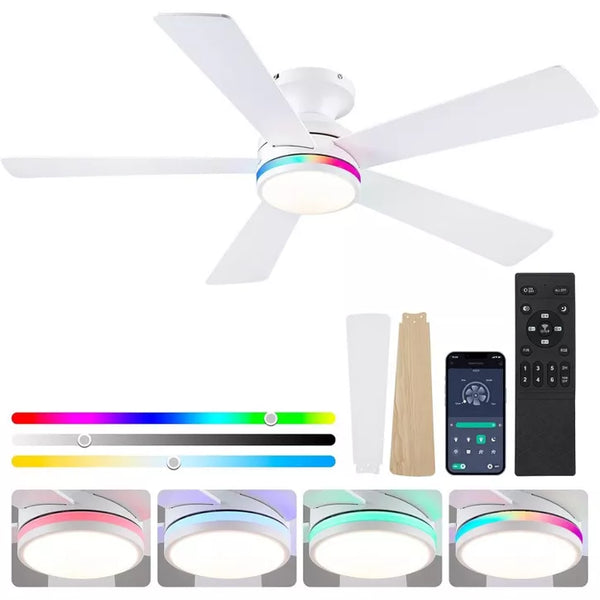 46 Inch Low Profile Ceiling Fan with 5 Blades 3 Color Temperature LED for Bedroom Living Room