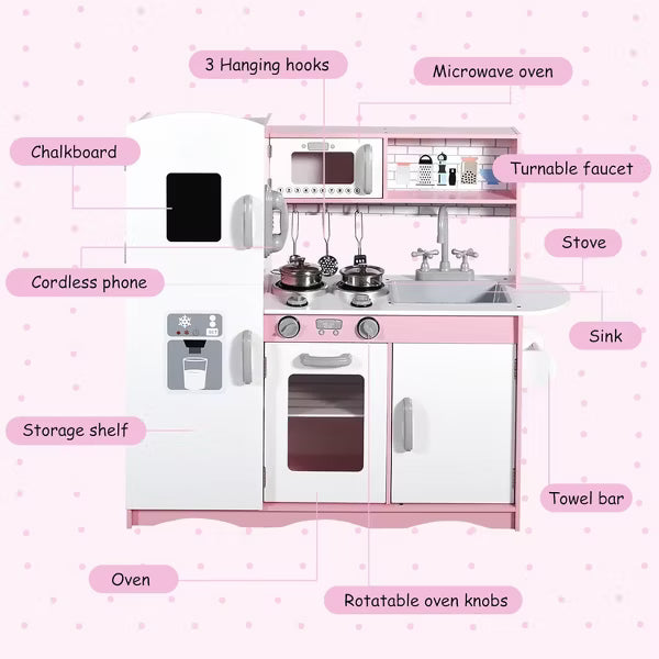Kinder King Wooden Kids Play Kitchen, Toy Kitchen Playset for Toddler, Pretend Oven, Microwave, Realistic Kitchen Sets for Boys Girls Age 3+