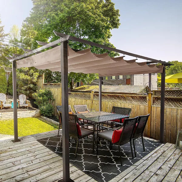 HAPPATIO Outdoor Retractable Pergola Canopy Patio Pergola with Aluminum Frame