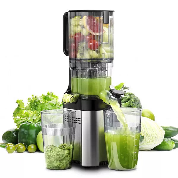 Masticating Juicer, 5.2-inch Feed Chute for Whole Fruits &Vegetables, Non-Clogging Slow Cold Press Juicer with Triple Strainers, Powerful 200W Motor
