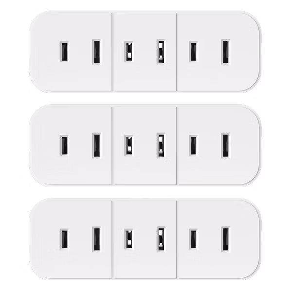 ELEGRP 3 Outlet Non-grounded Triple Outlet Extender Adapter Plug, 2-Prong to 2-prong Adapter Converters for Wall Outlets,15A 125V, White 3 PC