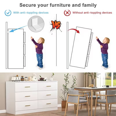 Resenkos Storage Dressers Organizer for Bedroom, Wood 6 Drawers Dresser Chests, White