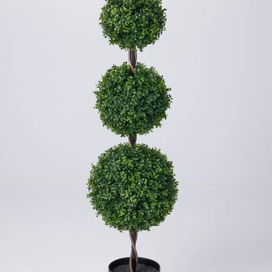 Dr.Planzen Artificial Triple Ball Boxwood Topiary Tree - Faux Potted Plant for Indoor Outdoor Front Porch Decor - UV Resistant Fake Greenery