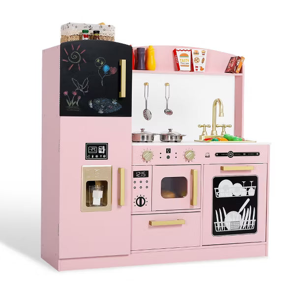 Kinder King Wooden Kids Play Kitchen, Toy Kitchen Playset for Toddler, Pretend Oven, Microwave, Realistic Kitchen Sets for Boys Girls Age 3+