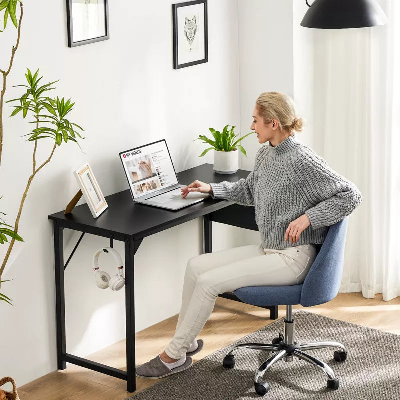 Bencmate Desks Small Office Computer Desk with Storage Bag and Headphone Hook, L Shaped Student Home Writing Reading Study Table, Black, 30 Inches