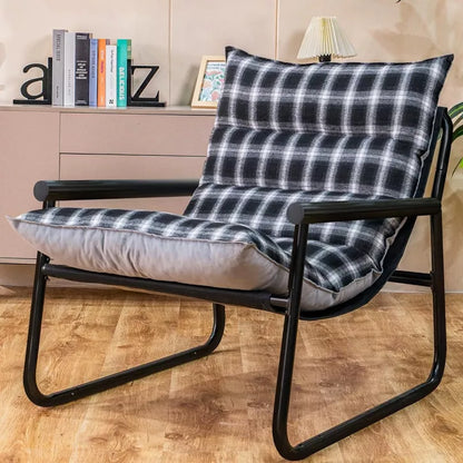 Hooseng Modern Accent Chair, Fluffy Living Room Chair with Removable Cushion, Armchair Chairs With Metal Frame for Bedroom Balcony Reading Room