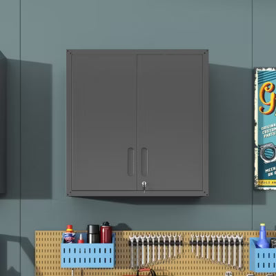 Yukimo Metal Wall Mounted Tool Storage Cabinet, 30"H Alloy Steel Lockable Cabinet, Rust Resistant Wall Cabinet, Assembly Required
