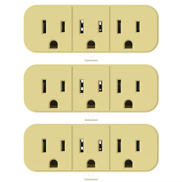 ELEGRP 2 to 3 Prong Grounded Triple Outlet Extender, 2-Prong to 3-Prong Adapter Converters for Wall Outlets, Polarized Wall Plug ETL Listed,Ivory 3PC