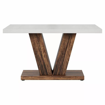 Lirago 47.24"L x 31.5"W Farmhouse Dining Table - Rustic White & Oak Engineered Wood Rectangular Table with Pedestal Base, Seats 4-6