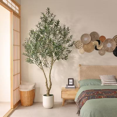 DR.Planzen 6/7/8FT Double-Fork Artificial Olive Tree in White Oval Planter, Realistic Faux Olive Tree with Elegant Branching for Indoor Outdoor Decor?