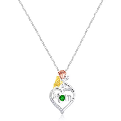 Molenia Mother's Day 925 Sterling Silver Birthstone Necklace for Mom Women Pendant Mama Necklaces Jewelry Christmas Birthday Unique Gifts for Her
