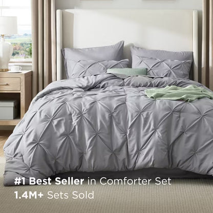 Bedsure Comforter Set – Solid Diamond Pintuck Design Bedding, GentleSoft™ Pintuck Bed Set Gift for Family, Pinch Pleat All Season Comforter with Sheet