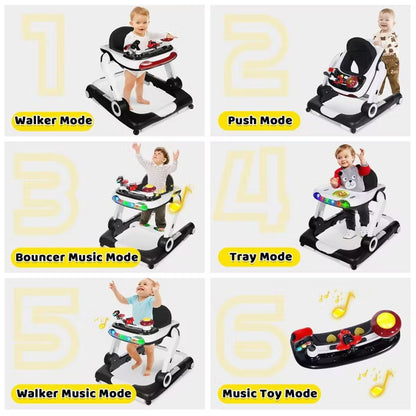 Kinder King 5-in-1 Baby Walker with Music & Lights, Activity Center for Toddler, Adjustable Height, Safety Bumper
