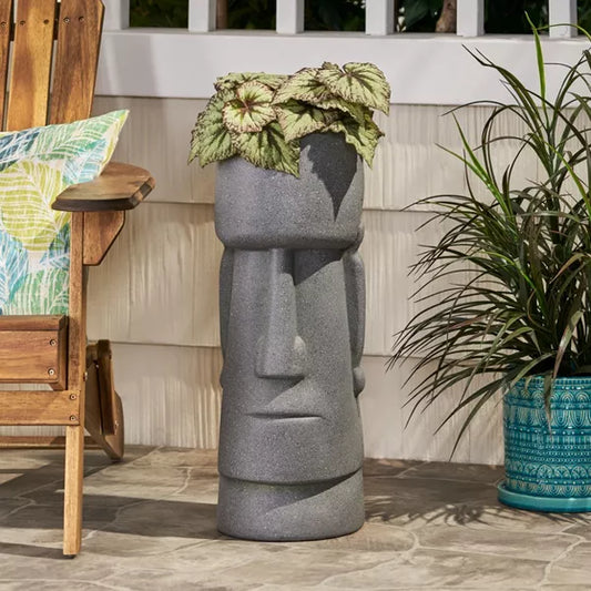 Wooakway 24" H Polynesian Style Novelty Statue Planter Outdoor Indoor Urn Planter Decor Garden Pot Antique Green