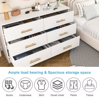 Resenkos Storage Dressers Organizer for Bedroom, Wood 6 Drawers Dresser Chests, White