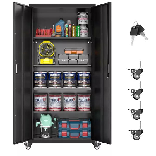 SUXXAN 73''H Garage Storage Cabinet With Wheels,steel Cabinets With 2 Doors And 4 Adjustable Shelves For Home Office, Assembly Required