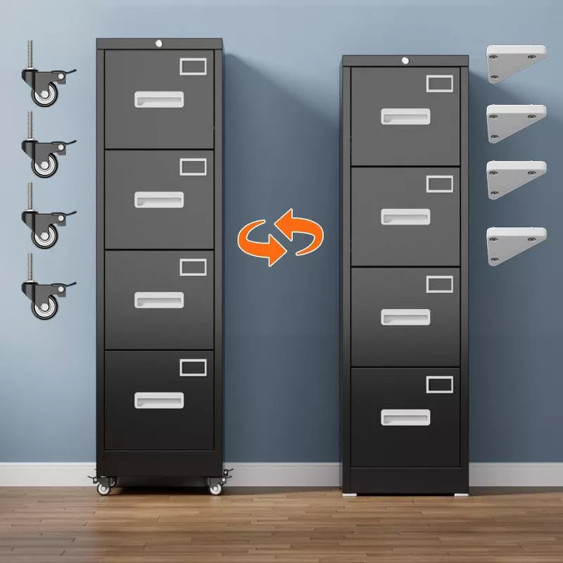 AOBABO Metal File Storage Cabinet With 4 Drawer And Lock,File Cabinet With Name Card Holder For A4 Letter/legal Size, Assembly Required, Black