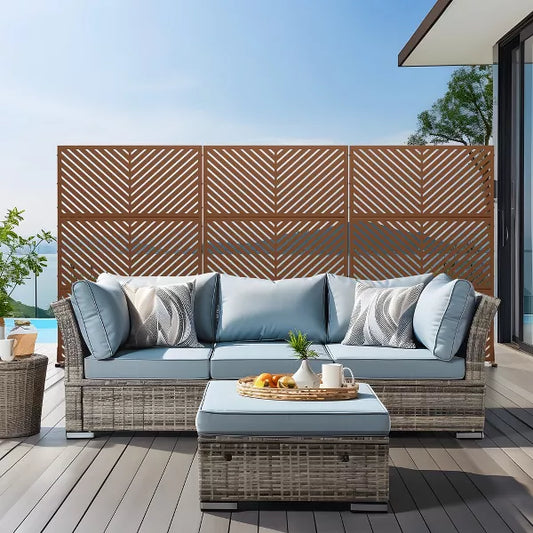 Wooakway 72"H 47"W 16"D Metal Outdoor Privacy Screen Freestanding Patio Decorative Screens