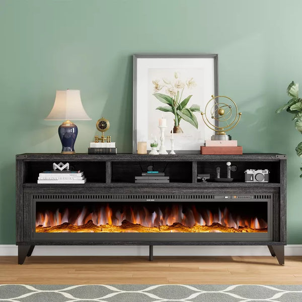 Amerlife 65" TV Stand with 60" Glass Electric Fireplace