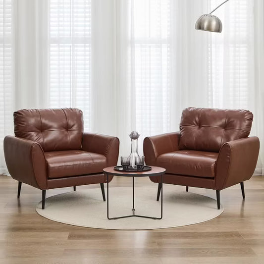 TYBOATLE Blue Leather Accent Chair, Tufted Mid-Century Armchair for Salon, Office, Living Room