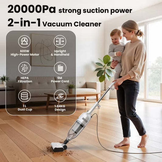YOMA R7 3-in-1 Corded Stick Vacuum Cleaner 600W Powerful Suction Lightweight Bagless Vacuum with HEPA Filter Multi-Surface White