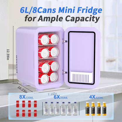 YASHE Mini Fridge, 6 Liter/8 Can 110V AC/DC Portable Thermoelectric Cooler Refrigerators for Bedroom, Skincare, Beverage, Office, Dorm Room and Car