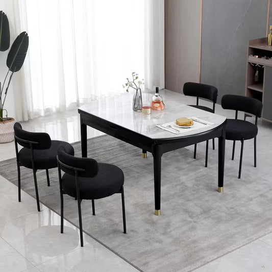 DYHOME Boucle Dining Chairs Set of 4, Mid Century Modern Kitchen Chairs with Curved Backrest and Metal Legs