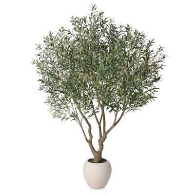 DR.Planzen 7ft Double-Trunk Artificial Olive Tree with Oversized White Planter (15" or 18"), Large Faux Olive Tree for Indoor/Outdoor Home Decor