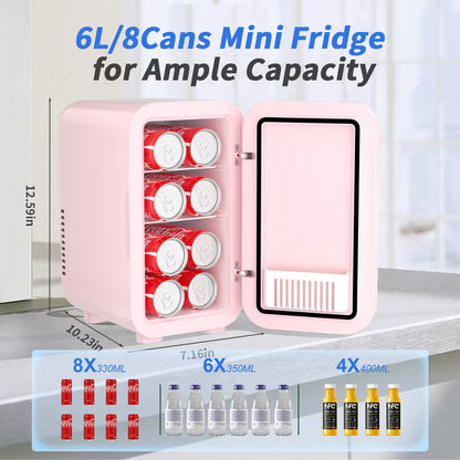 YASHE Mini Fridge, 6 Liter/8 Can 110V AC/DC Portable Thermoelectric Cooler Refrigerators for Bedroom, Skincare, Beverage, Office, Dorm Room and Car