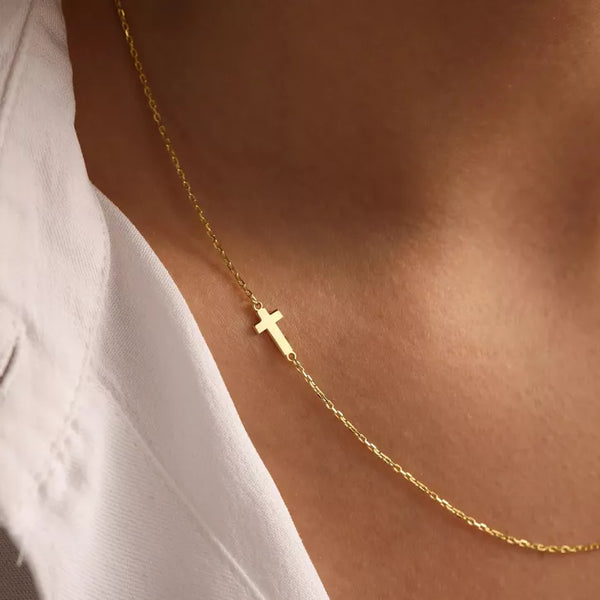 Turandoss Dainty Gold Cross Necklaces for Women Trendy, Sideway Choker Necklace, Gold Jewelry for Women, Birthday Gifts for Her, 14+2.5In Gold
