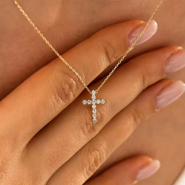 Turandoss Dainty Gold Cross Necklaces for Women Trendy, Diamond Necklace Hypoallergenic, Gold Jewelry for Women, Birthday Gifts for Her, 16+2.5in Gold