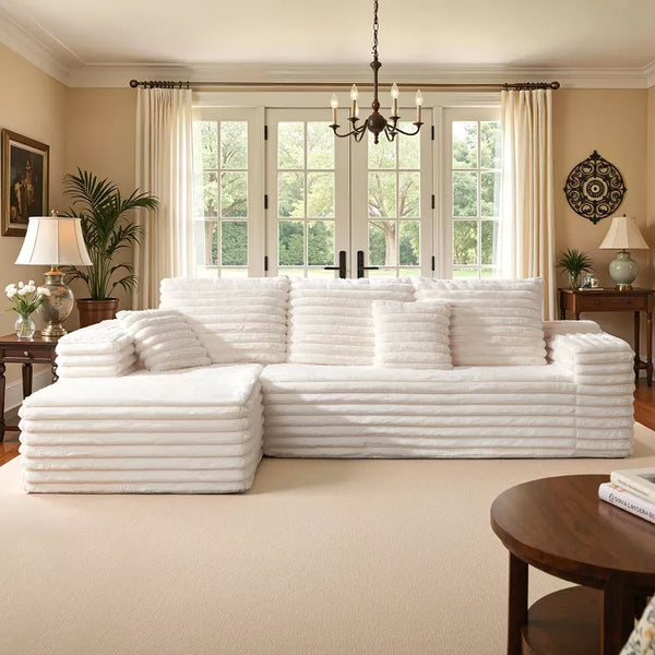 AMERLIFE 106" Modular Sectional Sofa, Oversized Deep Seat Cloud Couch with Plush Corduroy, L-Shaped, Pet-Friendly, No Assembly