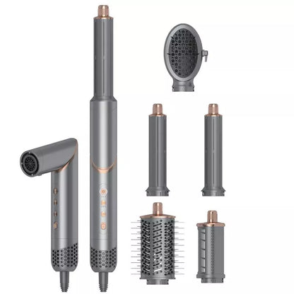Dryhsip 5-in-1 Foldable Hair Dryer Brush, Ionic Hot Air Styler for Curling/Straightening/Volumizing, 3 Heat/Speed Settings, Travel-Friendly, Gray