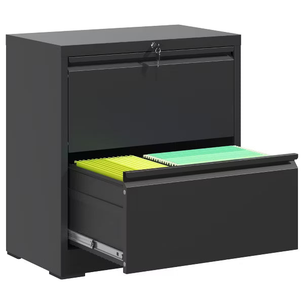 Munora - 2-Drawer Lateral File Cabinet with Lock - Wide Storage for Letter/Legal/A4 Files - Black